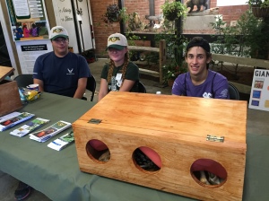 NYS4-HSS Teen Assistants Blaise Cox, Yates County (L),  Julianne LaBreche, Saratoga County (C) and Devin Russell, Saratoga County at the 4-H Shooting Sports exhibit booth inside the 4-H Youth Building at the 2016 New York State Fair